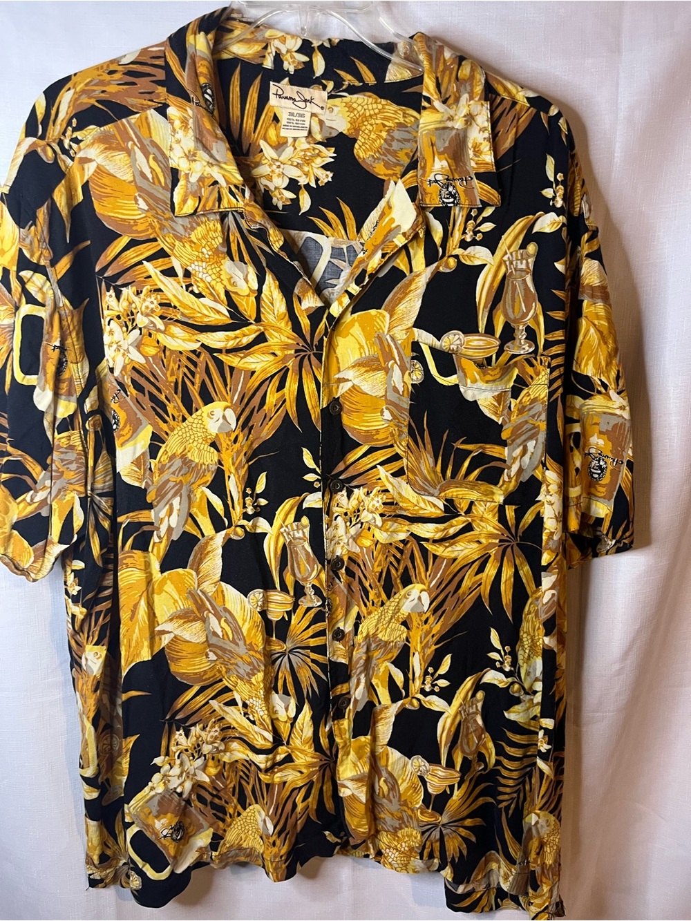 Panama Jack Black and Yellow Floral Fish Rayon Shirt